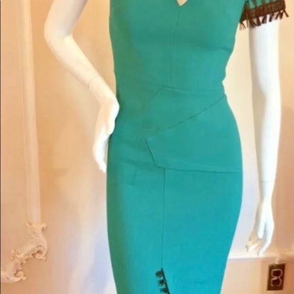 ROLAND MOURET Emerald-green Crêpe Dress US SIZE 2 - Picture 4 of 12